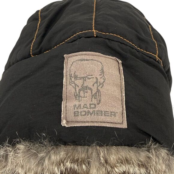 Mad Bomber Supplex Insulated Bomber Hat Gray Rabbit Fur Black XL - Picture 8 of 11